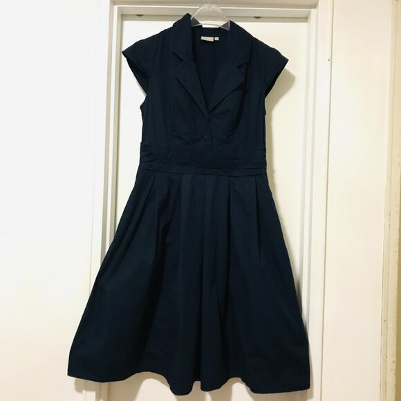 Eshakti 100% Cotton Fit-flare Shirt Dress Cap Sleeves Pockets Navy Womens Large - Picture 9 of 9